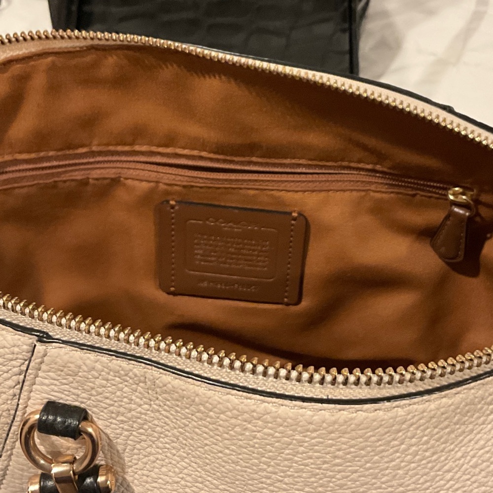 Coach Cream Tote with Black Handles - Picture 13 of 16